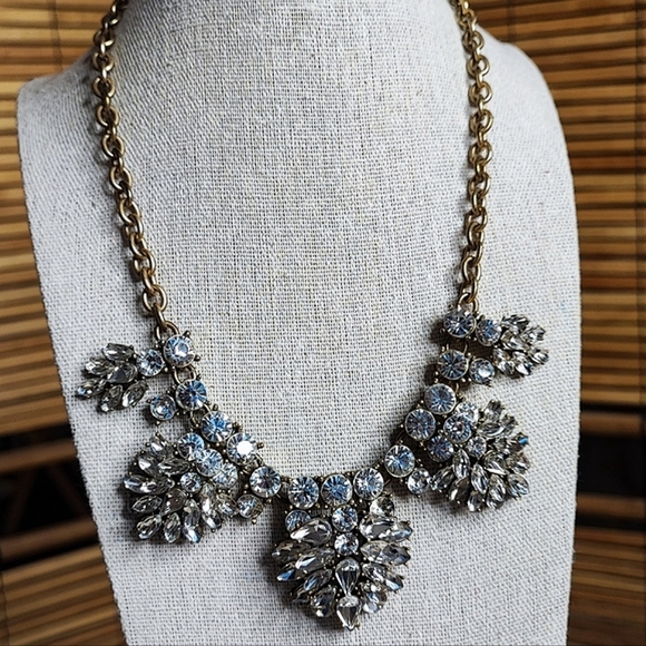 J. Crew Oxidized Brass Tone Clear Stone Statement Necklace High Dome Style - Picture 1 of 13